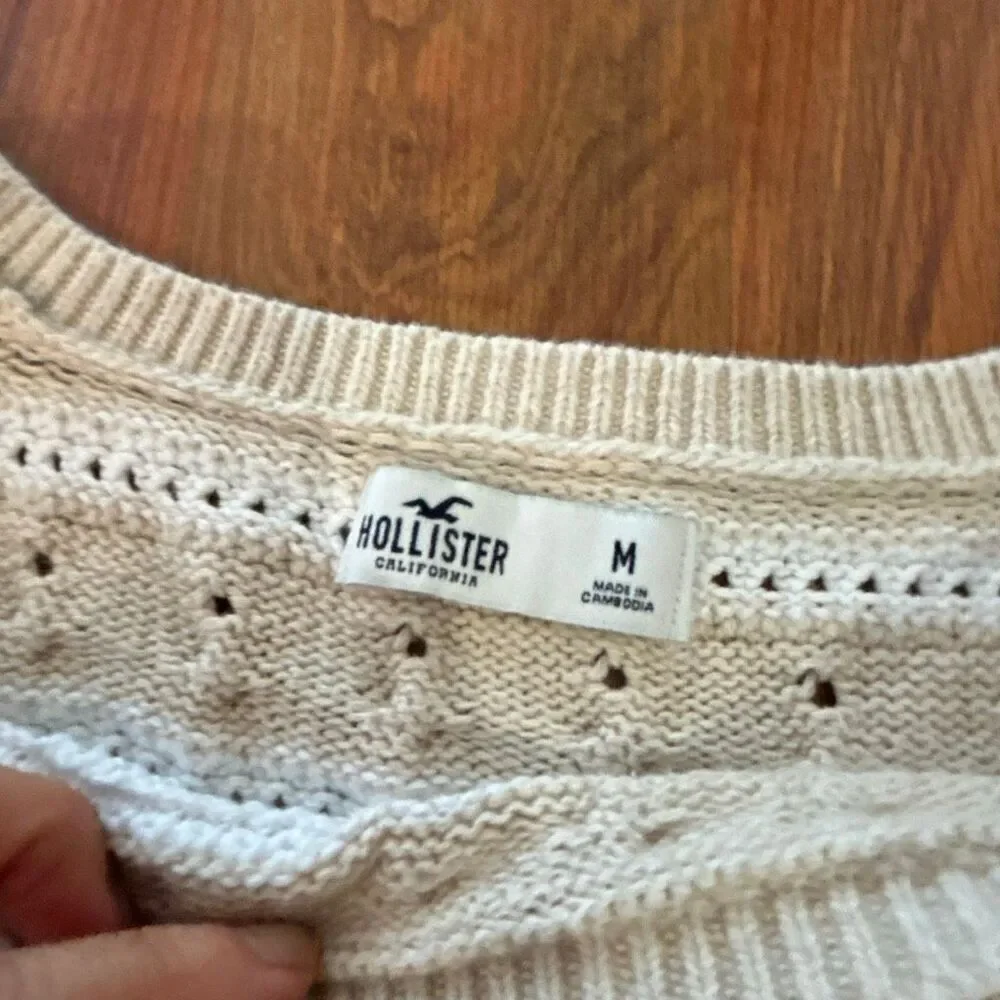 Hollister cropped oversized knit beige white sweater size m - Picture 2 of 4